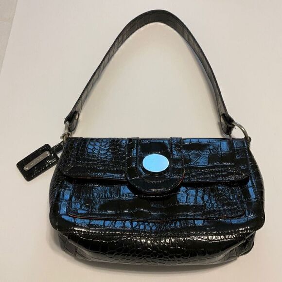 Emilie m Small Shoulder Bag. Vegan Croc Leather. Embossed top handle bag. Silver - Picture 1 of 10